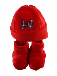 Picture hat and chenille butterfly shoes. Colour red, one size