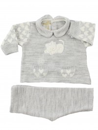 baby outfit mixed wool kitten with ball. Colour grey, size 0-1 month