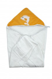 Triangle Bathrobe, White Background, Embroidered Dolphin. Colour orange, one size