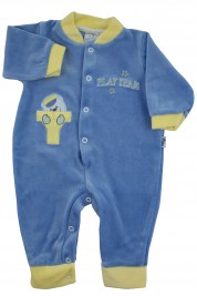Footless baby footie with little buttons with pressure on the front. Colour light blue, size 3-6 months
