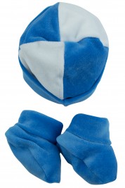 newborn hat, newborn chenille lined shoes. Colour royal blue, one size