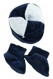 newborn hat, newborn chenille lined shoes. Colour blue, one size