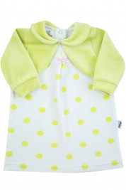 polka dot chenille newborn dress with solid-colored shawl covers. Colour pistacchio green, size 0-1 month