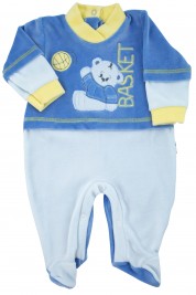 baby footie chenille baby bear playing basketball. Colour light blue, size first days
