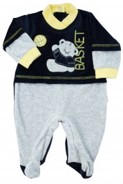 baby footie chenille baby bear playing basketball. Colour blue, size 1-3 months