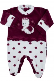 baby footie chenille teddy bear butterfly polka dots. Colour black cherry, size 0-1 month