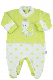 baby footie chenille teddy bear butterfly polka dots. Colour pistacchio green, size 0-1 month
