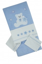 coordinated newborn baby chenille cradle 4pcs with baby bear sheet. Colour light blue, one size