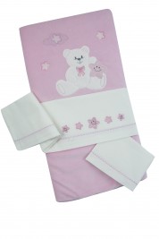 coordinated newborn baby chenille cradle 4pcs with baby bear sheet. Colour pink, one size