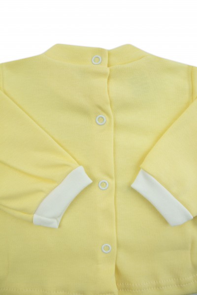 baby outfit I drink milk interlock with lettering and embroidered bears. Colour yellow, size 0-1 month 2