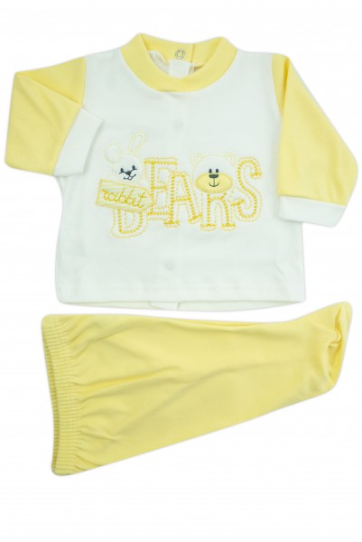 baby interlock outfit with bears writing. Colour yellow, size 0-1 month Yellow Size 0-1 month