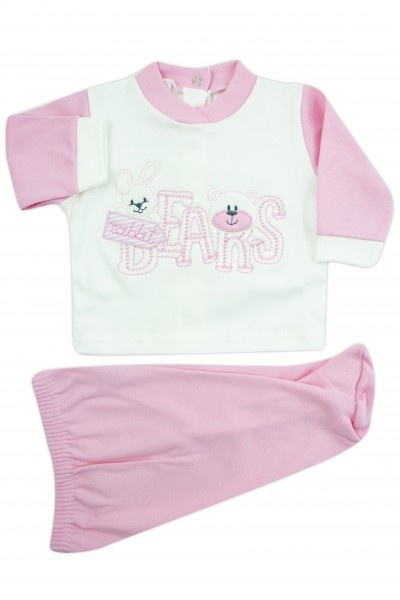 baby interlock outfit with bears writing. Colour pink, size 1-3 months Pink Size 1-3 months