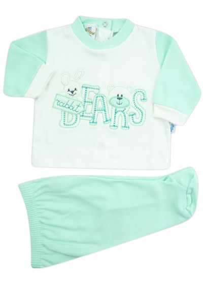 baby interlock outfit with bears writing. Colour green, size 1-3 months Green Size 1-3 months