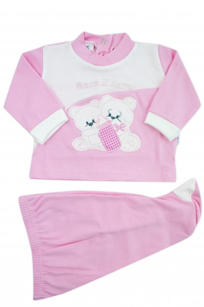 baby outfit I drink milk interlock with lettering and embroidered bears. Colour pink, size 0-1 month Pink Size 0-1 month