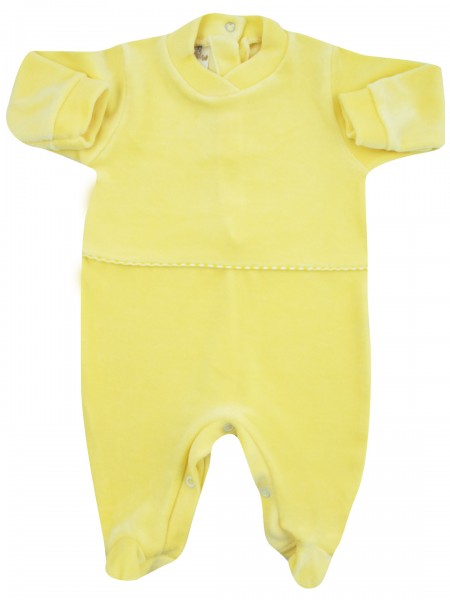 baby footie monochrome chenille with central stripe. Colour yellow, size 0-1 month Yellow Size 0-1 month