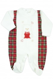 baby footie for newborn baby bear tartan in soft chenille. Colour creamy white, size 3-6 months