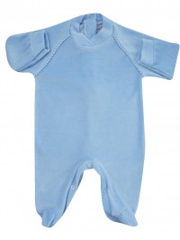 baby footie monochrome newborn baby stripe on shoulders. Colour light blue, size 1-3 months