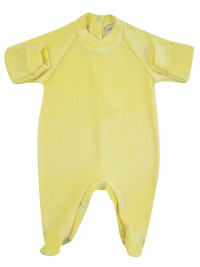 baby footie monochrome baby footie striped on shoulders. Colour yellow, size 0-1 month