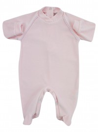 baby footie monochrome baby footie striped on shoulders. Colour pink, size 0-1 month