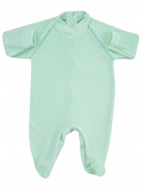 baby footie monochrome baby footie striped on shoulders. Colour green, size 0-1 month