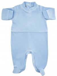 baby footie monochrome chenille with central stripe. Colour light blue, size 0-1 month