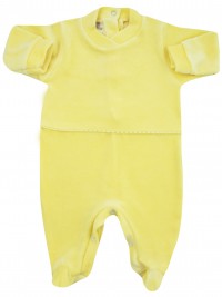 baby footie monochrome chenille with central stripe. Colour yellow, size 0-1 month