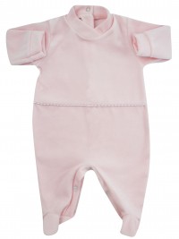 baby footie monochrome chenille with central stripe. Colour pink, size 0-1 month