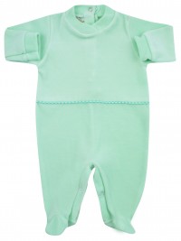 baby footie monochrome chenille with central stripe. Colour green, size 0-1 month