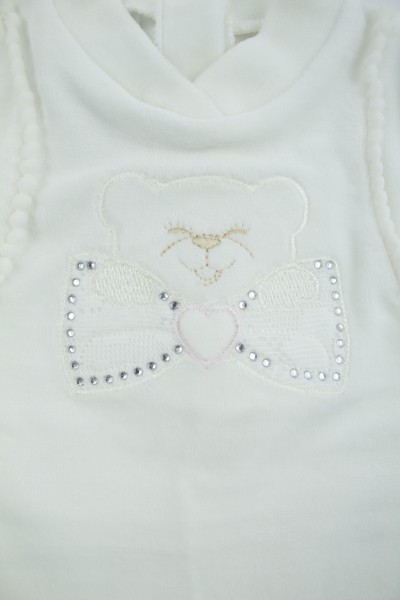 baby footie for newborn baby in chenille with rhinestones. Colour creamy white, size 3-6 months 2