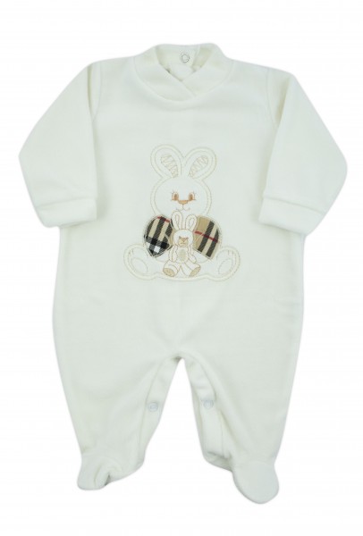 baby footie chenille with bunny and tartan. Colour creamy white, size 0-1 month Creamy white Size 0-1 month