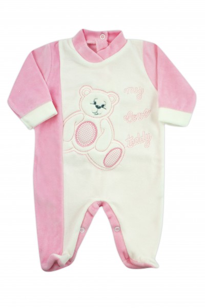 baby footie chenille my love teddy. Colour pink, size 00 Pink Size 00