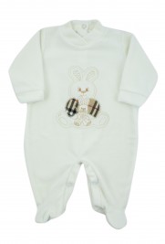 baby footie chenille with bunny and tartan. Colour creamy white, size 1-3 months