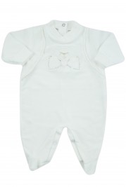 baby footie for newborn baby in chenille with rhinestones. Colour creamy white, size 0-1 month