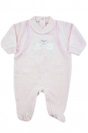 baby footie for newborn baby in chenille with rhinestones. Colour pink, size 0-1 month