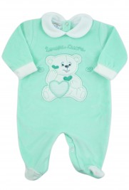baby footie chenille baby bear tender hearts. Colour green, size 6-9 months