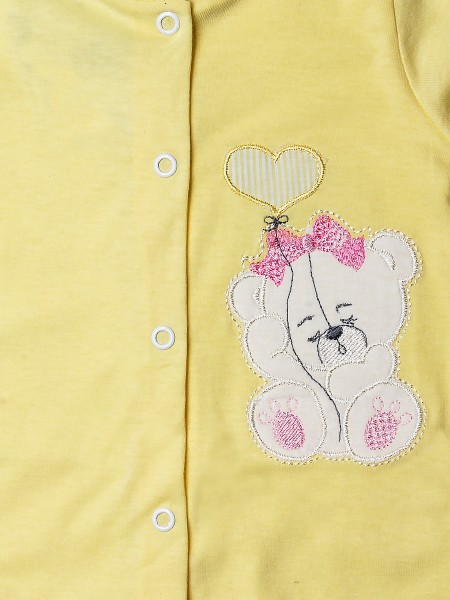 Baby footie teddy bear balloon heart 100% cotton. Colour yellow, size 0-3 months 2