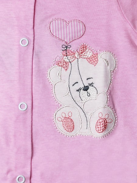 Baby footie teddy bear balloon heart 100% cotton. Colour pink, size 0-3 months 2