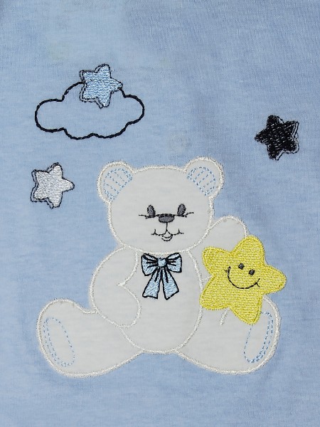 Baby footie 100% cotton, baby bear star. Colour light blue, size 0-1 month 2