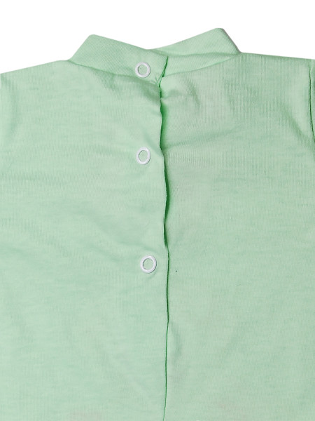 Baby footie cotton teddy bear, baby bottles and lace. Colour pistacchio green, size 0-3 months 3