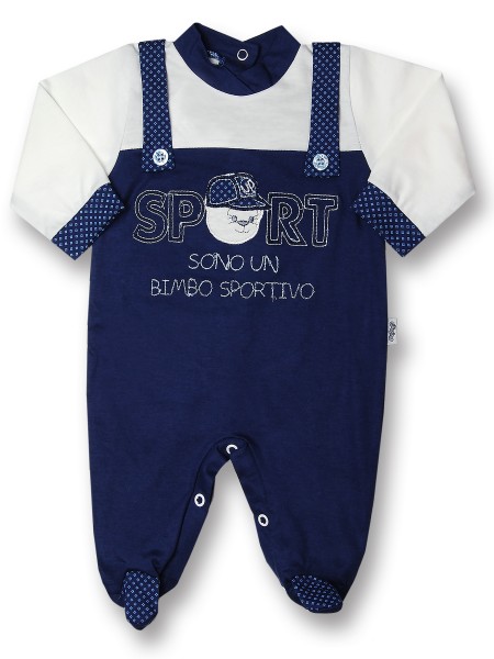 Baby footie are a sporty baby, 100% cotton, with overalls with buttons. Colour blue, size 6-9 months