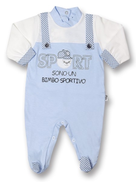 Baby footie are a sporty baby, 100% cotton, with overalls with buttons. Colour light blue, size 0-1 month Light blue Size 0-1 month