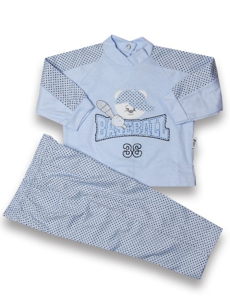 Baby outfit baseball, 100% cotton, with rhombuses. Colour light blue, size 0-3 months Light blue Size 0-3 months