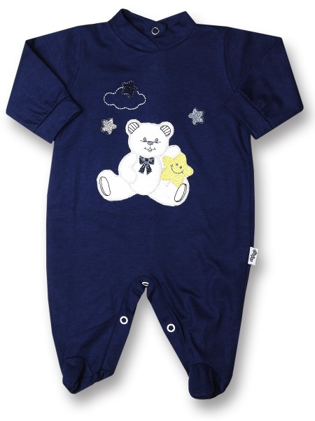 Baby footie 100% cotton, baby bear star. Colour blue, size 6-9 months Blue Size 6-9 months