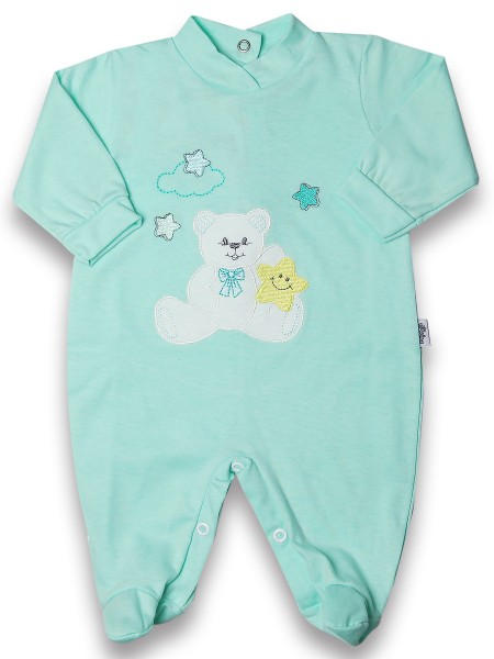 Baby footie 100% cotton, baby bear star. Colour green, size 0-3 months Green Size 0-3 months