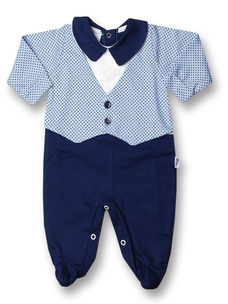 Baby footie cotton vest with buttons. Colour blue, size 0-3 months Blue Size 0-3 months