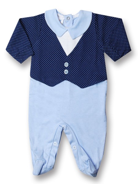 Baby footie cotton vest with buttons. Colour light blue, size 0-3 months Light blue Size 0-3 months