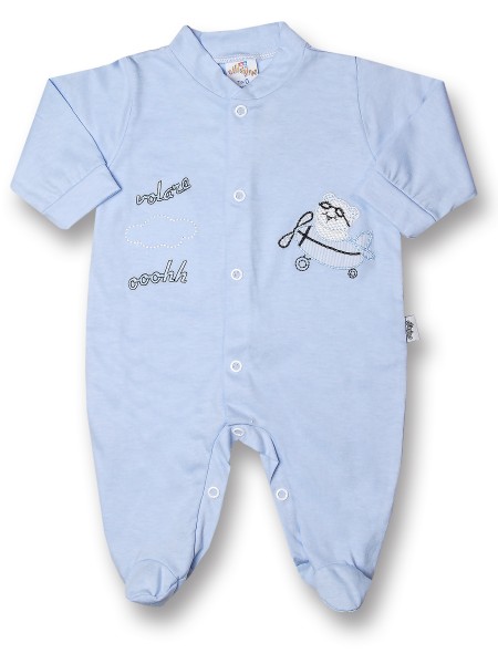 Baby footie 100% cotton aviator fly ooohh. Colour light blue, size 0-3 months Light blue Size 0-3 months