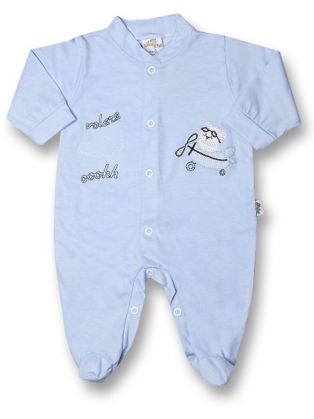 Baby footie 100% cotton aviator fly ooohh. Colour light blue, size 0-1 month Light blue Size 0-1 month