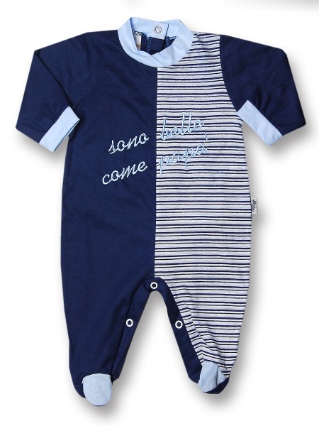 Baby footie 100% cotton are beautiful as striped daddy. Colour blue, size 0-3 months Blue Size 0-3 months