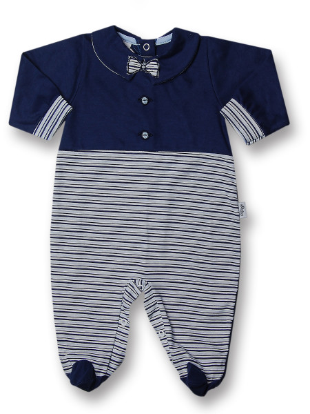 Baby footie 100% cotton, bow tie with buttons. Colour blue, size 6-9 months Blue Size 6-9 months